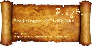 Preininger Áldáska névjegykártya